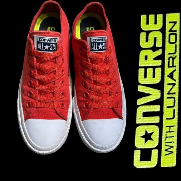 CONVERSE CHUCK TAYLOR ALL STAR II OX IN CORAL LUNARLON UNISEX M5 W7 - Picture 2 of 8